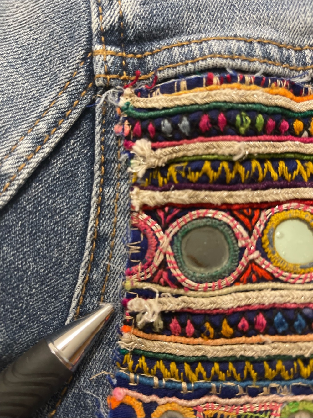 Hand Embroidered Blue Denim Jacket - Women - Picture 12 of 13